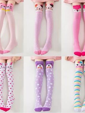 4 Pairs Girls Cartoon Animal Knee High Socks Assorted Styles